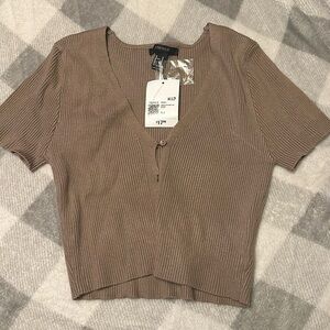 light brown button up cropped shirt from forever 21.